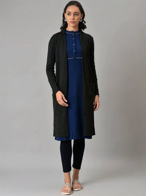 W Grey Plain Long Cardigan