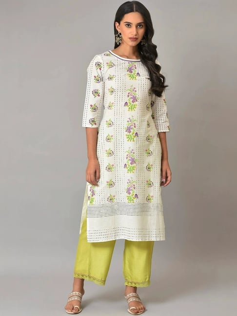 W White Cotton Printed Straight Kurta-picture-48