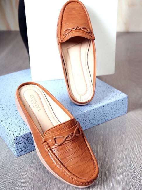 Scentra Women's Tan Mule Wedges