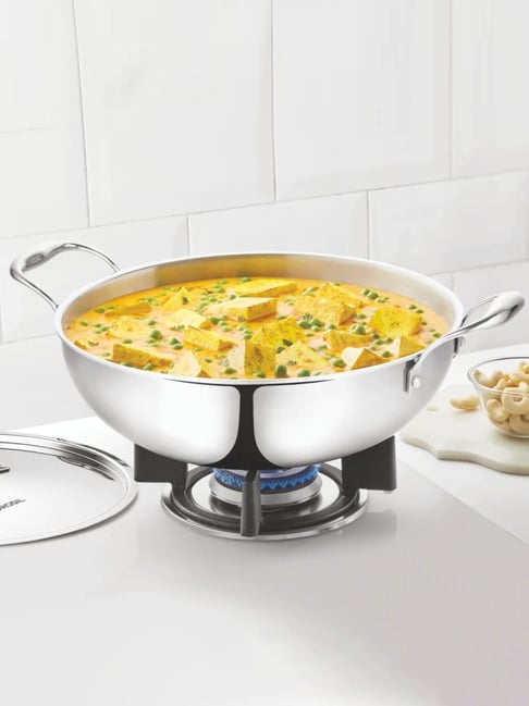 ?Borosil ?Silver ?Stainless Steel Kadhai