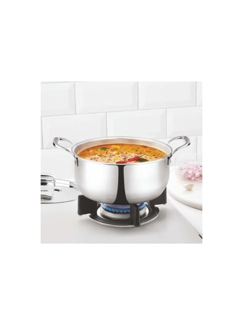 Borosil L Triply Stainless Steel Casserole with Handle 22 Cm Gas,  Induction Friendly Casserole