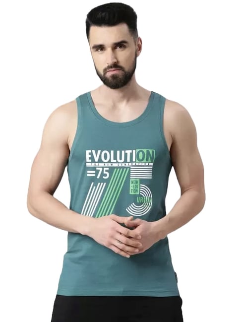 Force NXT Pacific Green Cotton Regular Fit Printed Vest