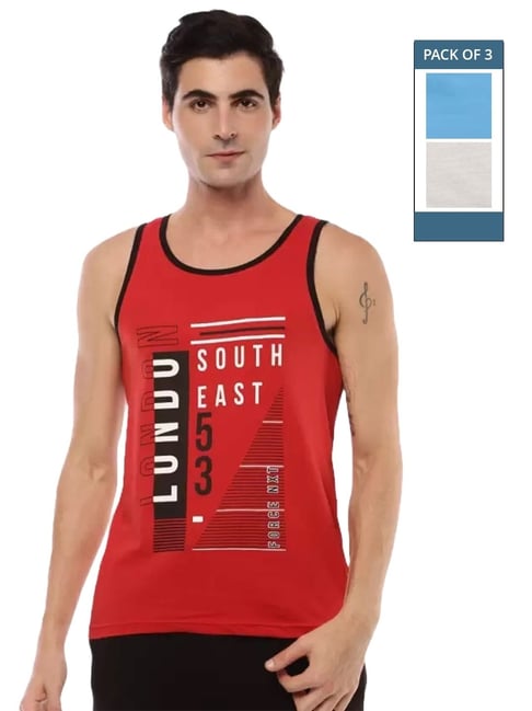 Force NXT Multicolored Cotton Regular Fit Printed Vest - Pack Of 3-picture-22