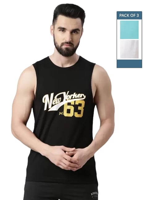 Force NXT Multicolored Cotton Regular Fit Printed Vest - Pack Of 3