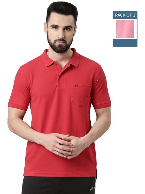 Force NXT Red & Light Pink Cotton Regular Fit Polo T-Shirt-picture-42