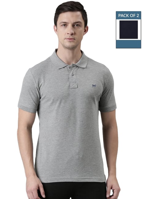 Force NXT Grey Melange & Dark Navy Cotton Regular Fit Polo T-Shirt-picture-36