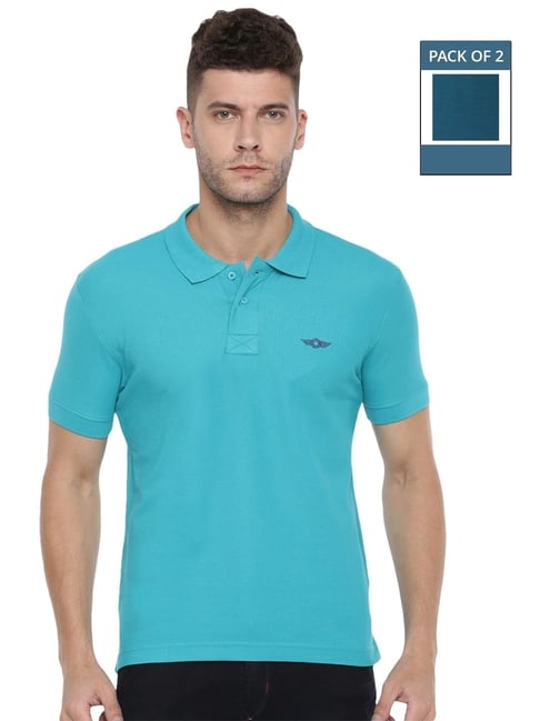Force NXT Peacock Blue & Sea Green Cotton Regular Fit Polo T-Shirt-picture-11