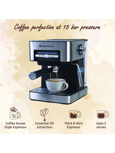 Wonderchef Regalia Espresso Coffee Maker 20 Bar with Steamer Spout (800W,  Silver Black)