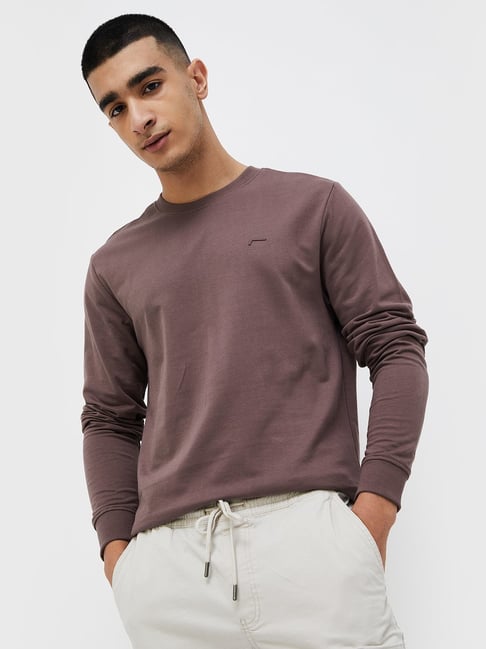 Fame Forever By Lifestyle Mauve Cotton Regular Fit Texture Sweatshirt