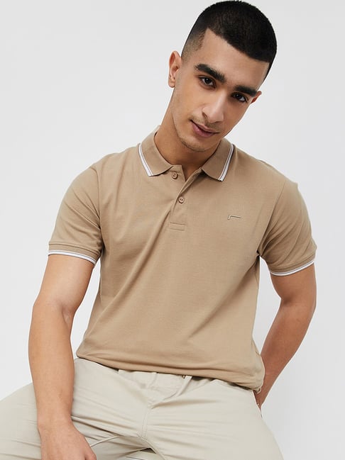 Fame Forever By Lifestyle Brown Cotton Regular Fit Polo T-Shirt