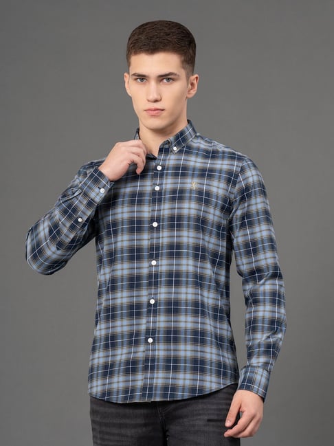 Red Tape Frost Blue Regular Fit Checks Shirt-picture-35