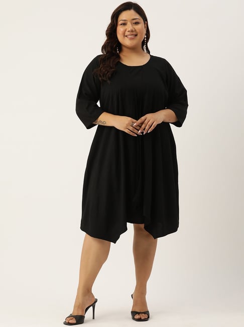 Buy theRebelinme Black Plus Size A Line Dress for Women's Online