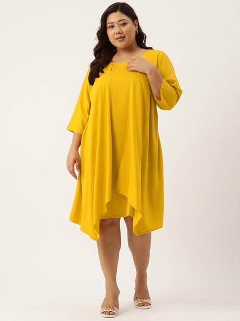 theRebelinme Mustard Plus Size A Line Dress