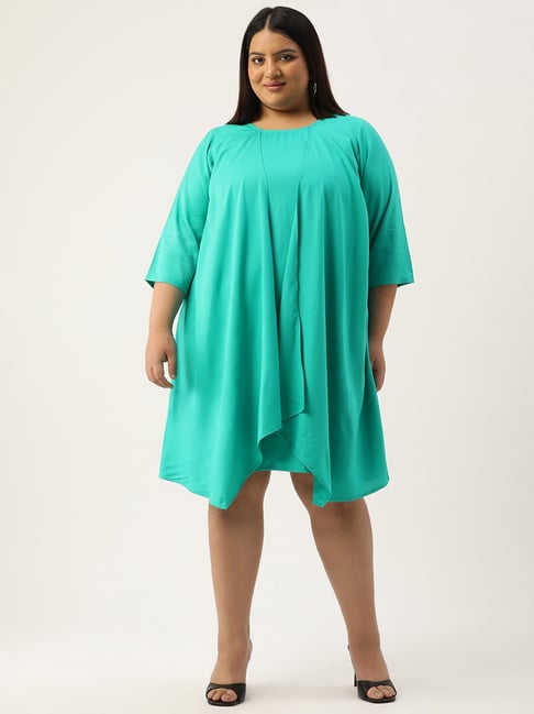 Buy theRebelinme Turquoise Plus Size A Line Dress for Women's