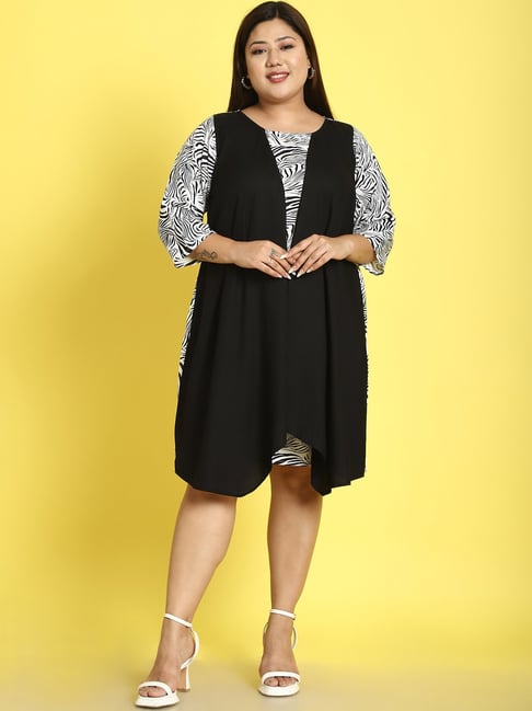 Buy theRebelinme White Black Animal Print Plus Size A Line Dress