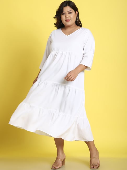 theRebelinme White Plus Size A Line Dress