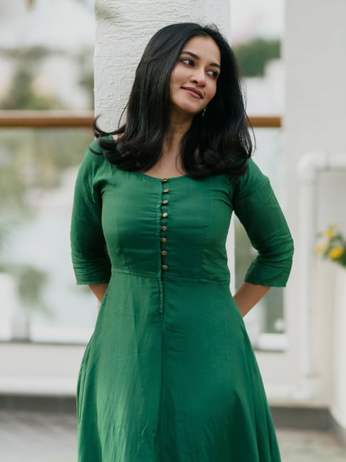 Buy Gulaal Modal Satin Sunset Peacock Fit Flare Dress for Women