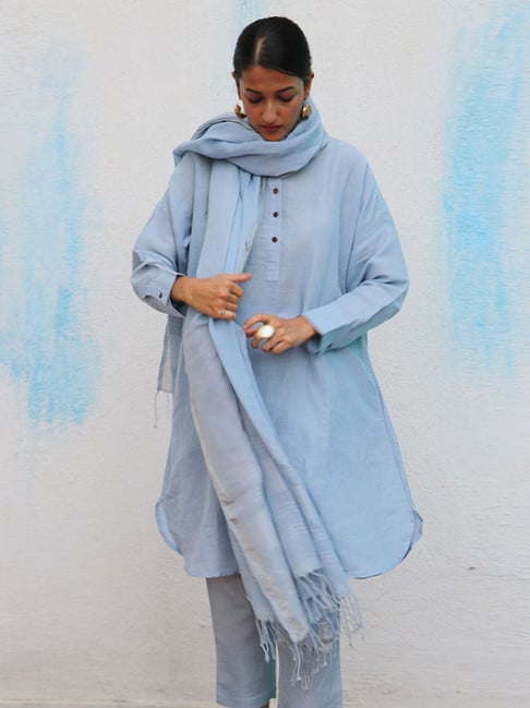 Chidiyaa Blue Breathe Melrose Handwoven Linen Dupatta