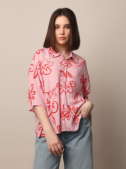 Only Pink Viscose Printed Shirt