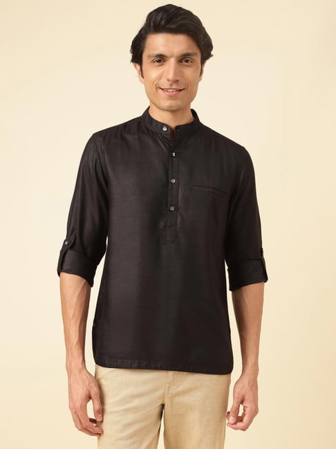 Buy Fabindia Black Viscose Silk Slim Fit Casual Shirt for Mens