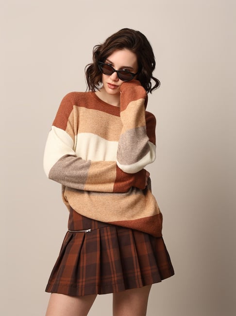Only Brown Striped Pullover