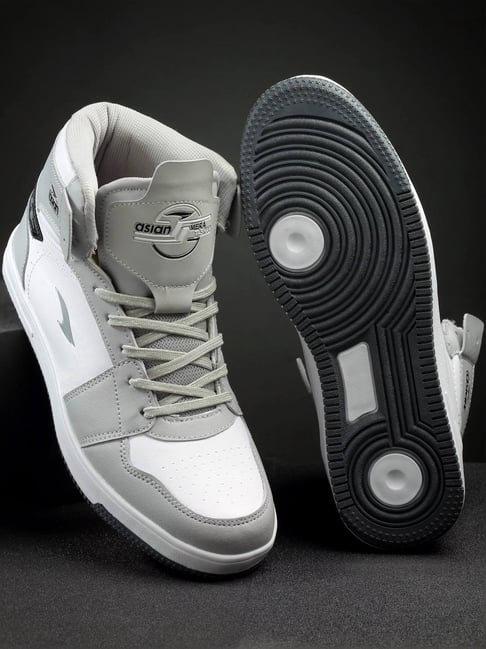 Asian Men's Grey & White Ankle High Sneakers-picture-21