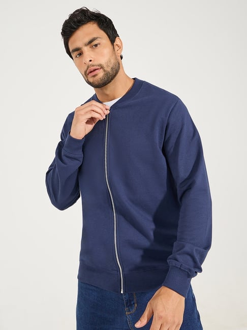 Styli Navy Blue Relaxed Fit Bomber Jacket-image-49