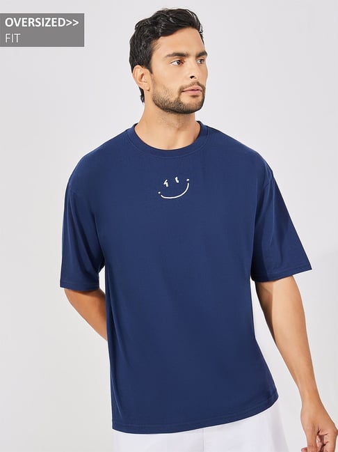 Styli Navy Blue Oversized Printed T-Shirt-image-36