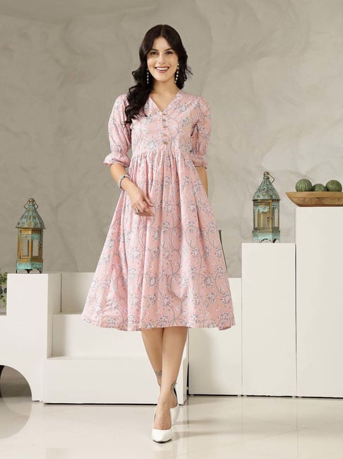 Stylum Pink Cotton Printed A Line Dress