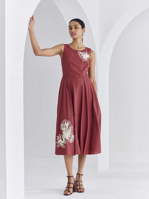 Ancestry Dark Rust Embroidered A-Line Dress