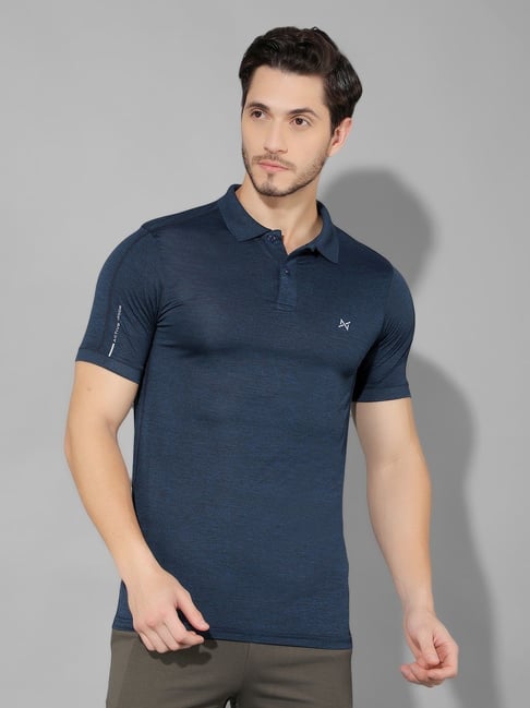 Force NXT Navy Regular Fit Self Pattern Sports Polo
