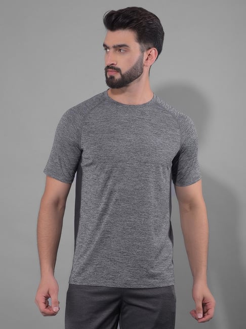 Force NXT Grey Regular Fit Self Pattern Sports T-Shirt