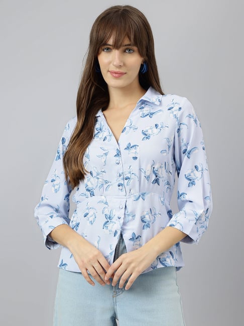 Latin Quarters Blue Floral Print Shirt-picture-24