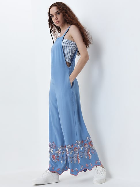 Bombay Paisley by Westside Blue Floral Design Jumpsuit with Top Set