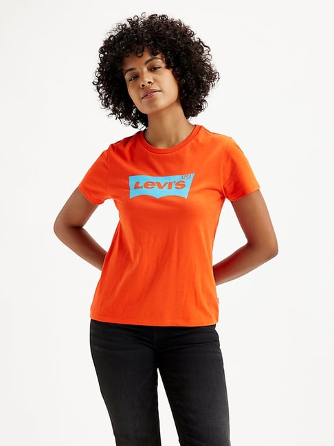 Levi s Orange Logo Print T Shirt