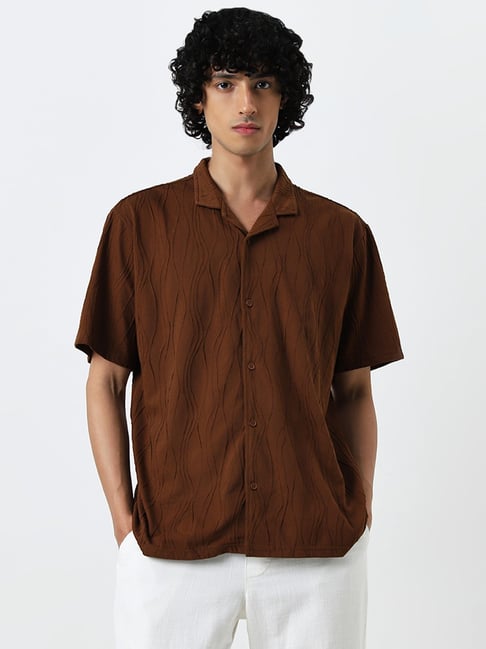 ETA by Westside Brown Wavy Striped Relaxed Fit Shirt