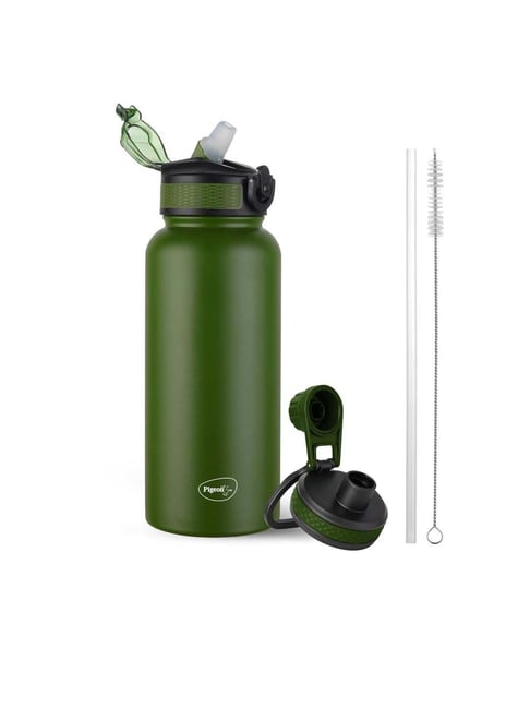 Pigeon Green Stainless Steel Rush Thermos Flask With Straw Screw Cap (1 L)