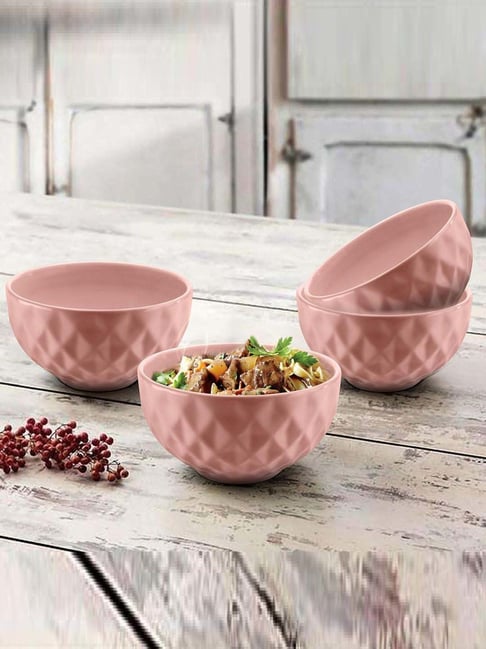Urban Chef Pink Ceramic Handcrafted Microwave Safe Bowl (0.5 L) - Set of 4-picture-45
