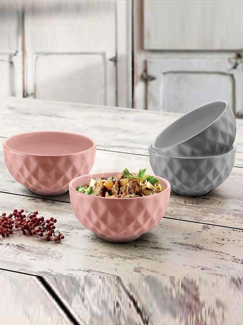 Urban Chef Pink & Grey Ceramic Handcrafted Microwave Safe Bowl (0.5 L) - Set of 4-picture-14