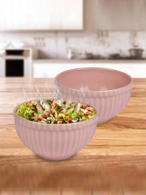 Urban Chef Pink Ceramic Handcrafted Microwave Safe Bowl - Set of 2-picture-36