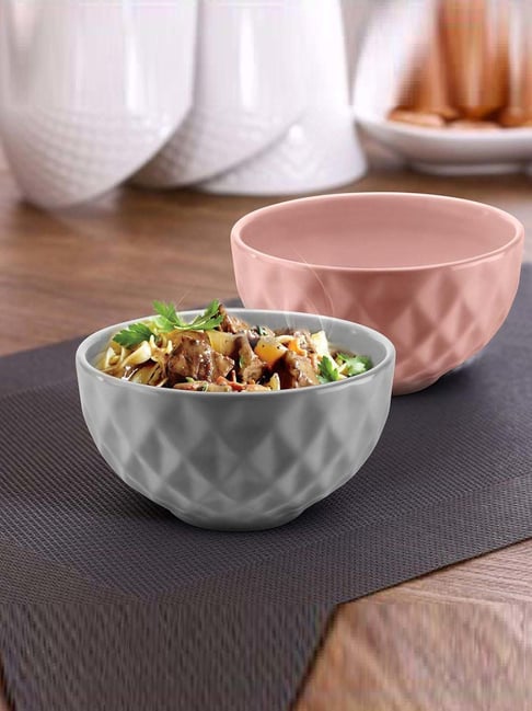 Urban Chef Pink & Grey Ceramic Handcrafted Microwave Safe Bowl - Set of 2-picture-15