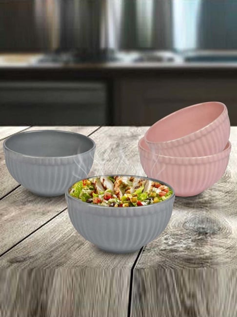 Urban Chef Pink & Grey Ceramic Handcrafted Microwave Safe Bowl - Set of 4-picture-34