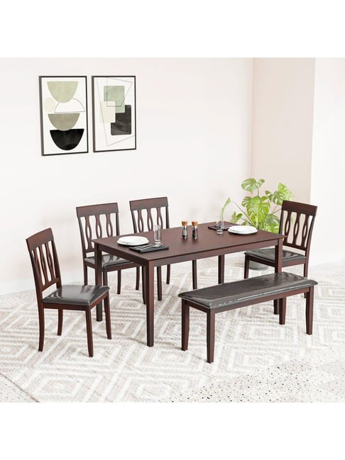 Buy Nilkamal Olivia Brown Solid Wood Seater Dinning Table set at