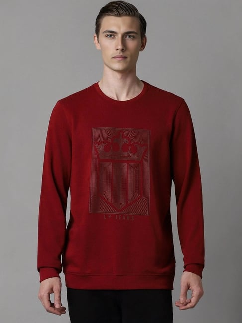 Louis Philippe Red Cotton Regular Fit Printed Sweatshirt-picture-15
