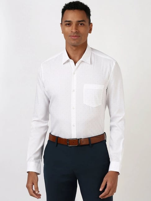 Peter England White Cotton Slim Fit Printed Shirt-picture-25