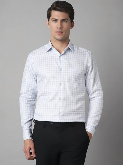 Louis Philippe White Cotton Regular Fit Checks Shirt-picture-21