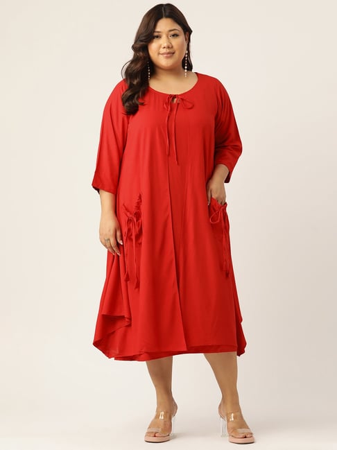 Buy theRebelinme Red Plus Size Layered A Line Dress for Women's
