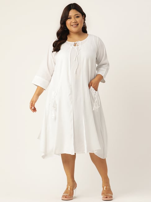 Buy theRebelinme White Plus Size Layered A Line Dress for Women's