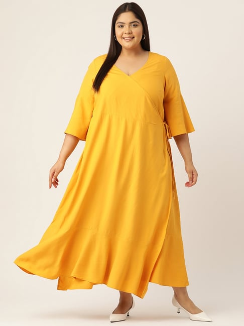 theRebelinme Mustard Plus Size Wrap Dress