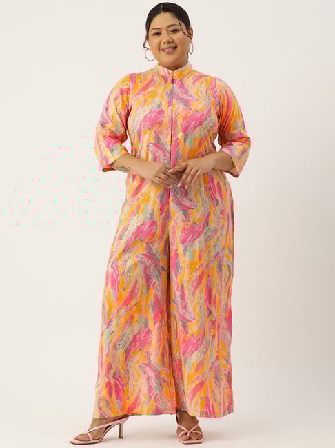 theRebelinme Pink Printed Plus Size Jumpsuit